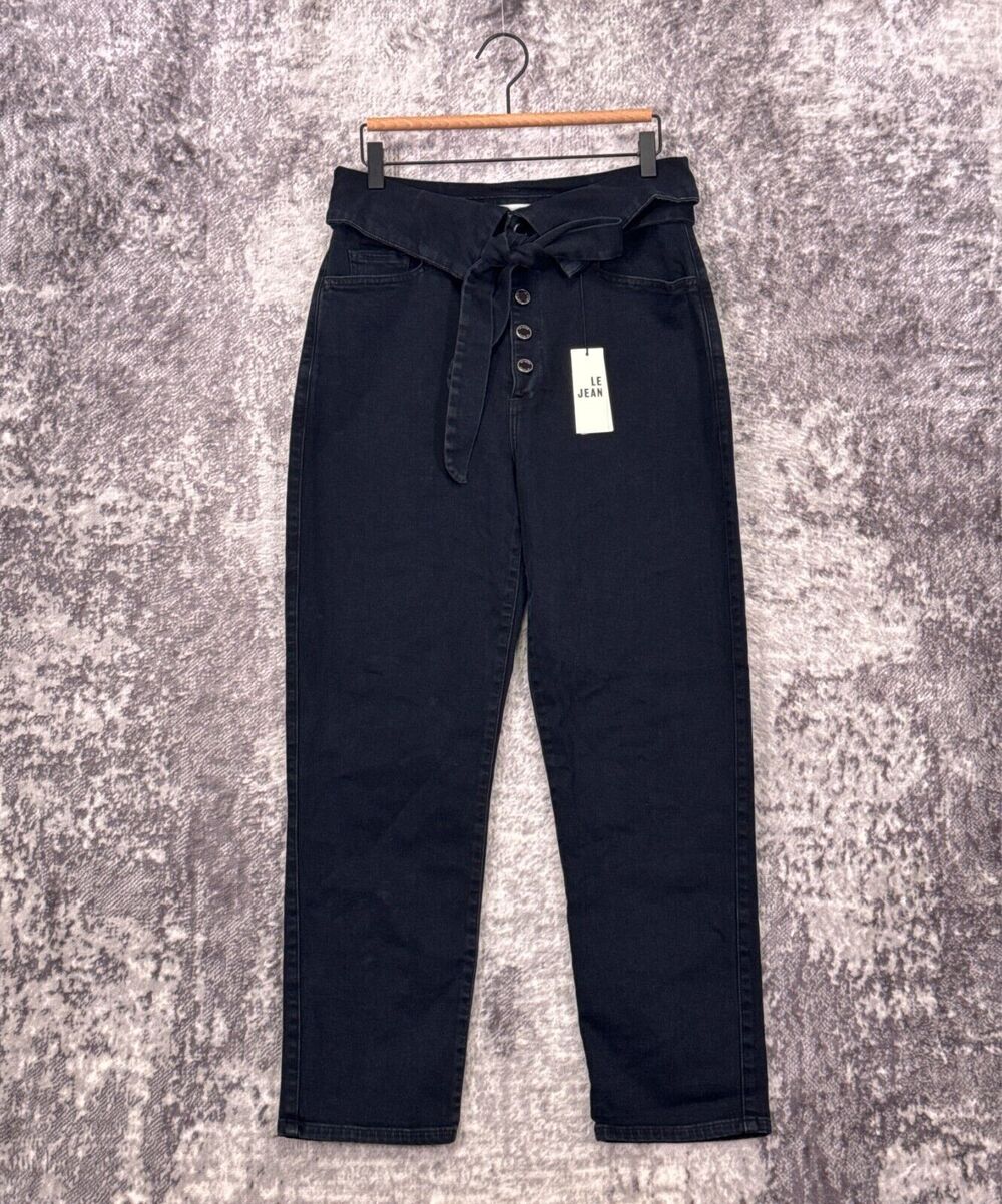 New Le Jean Jeans 29 Womens Valentina High Waist Fold Over Black Denim
